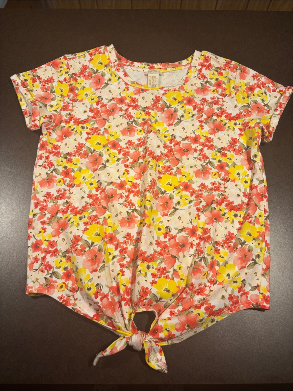 Forever 21 Girls' Floral Tie-Front Tee - White, Yellow & Coral